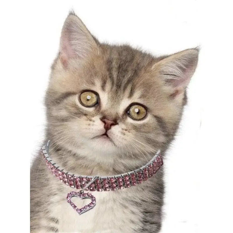 Pink Rhinestone Crystal Pet Necklace With Heart Pendant - Posh Pawz - 3