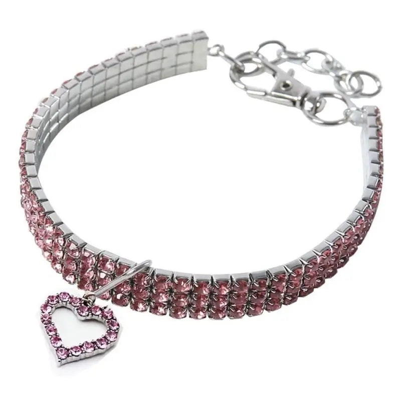 Pink Rhinestone Crystal Pet Necklace With Heart Pendant - Posh Pawz - 1