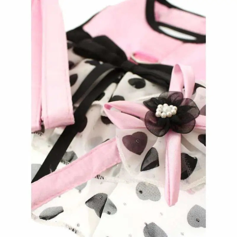 Pink Satin and Hearts Chiffon Dog Harness Dress Set - Urban - 3