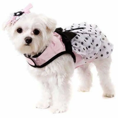 Pink Satin and Hearts Chiffon Dog Harness Dress Set - Urban - 2