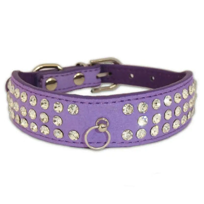 Purple Triple Rhinestone eco-Suede Dog Collar - Posh Pawz - 1