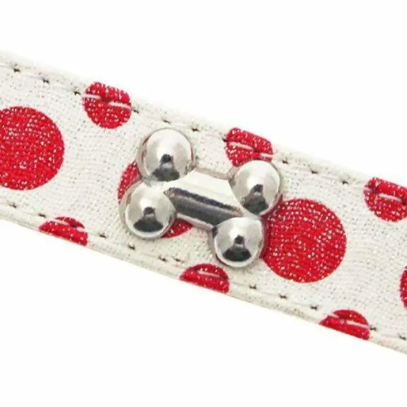 Red and White Polka Dot Glitter Silver Bone Dog Collar - Sale - 2
