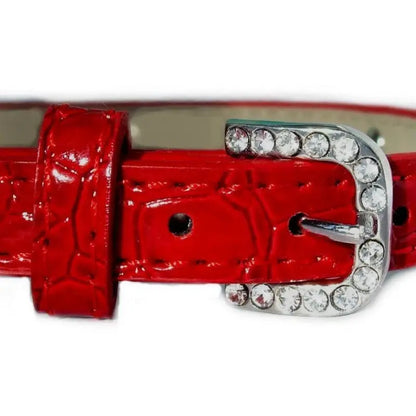 Red Croc Crystal Hearts Dog Collar - Posh Pawz - 2