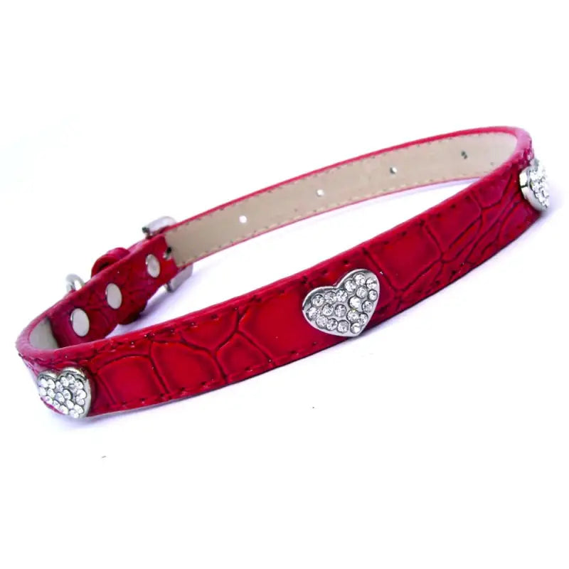 Red Croc Crystal Hearts Dog Collar - Posh Pawz - 1