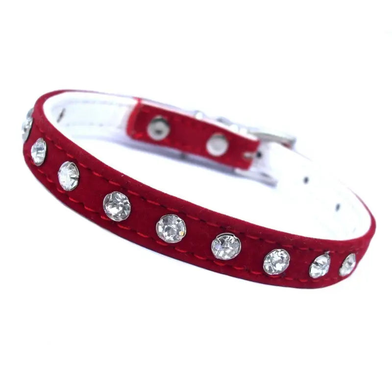Red Plush Diamante Dog Collar - Posh Pawz - 1