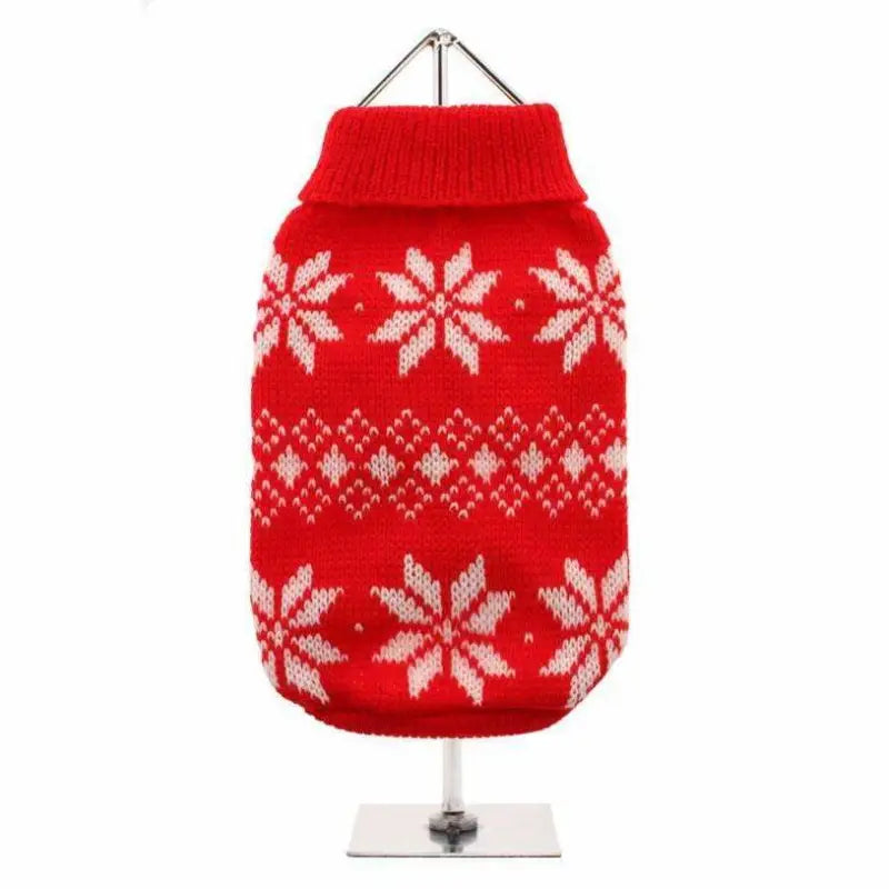 Red Snowflake Knitted Dog Jumper - Urban - 1