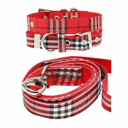 Red Tartan Fabric Dog Collar and Lead Set - Urban - 1