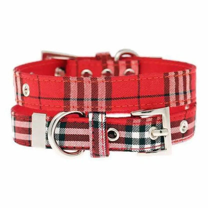 Red Tartan Fabric Dog Collar - Urban Pup - 1