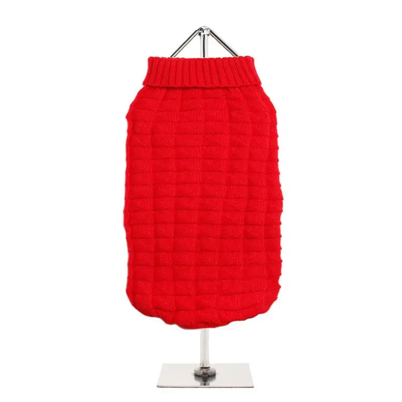 Waffle Textured Knitted Dog Jumper Red - Urban Pup - 1